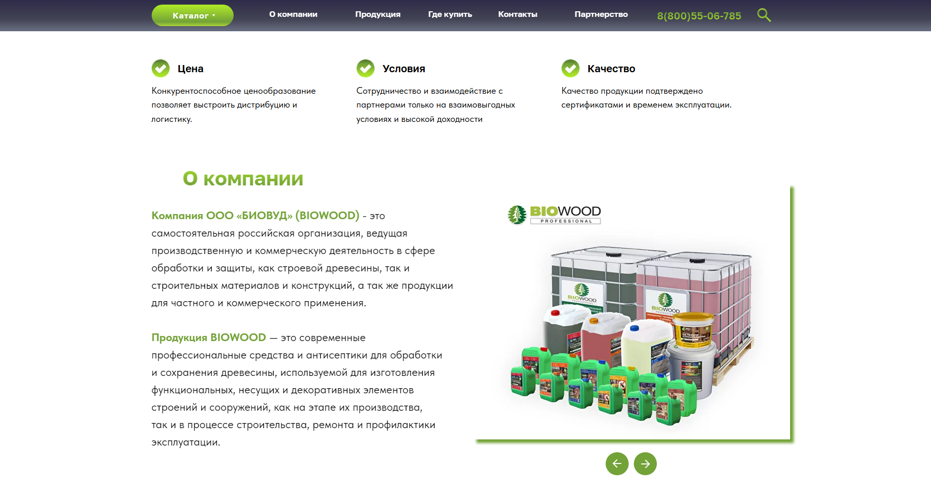 Разработка сайта — Biowood — химия для обработки древесины — скриншот 2